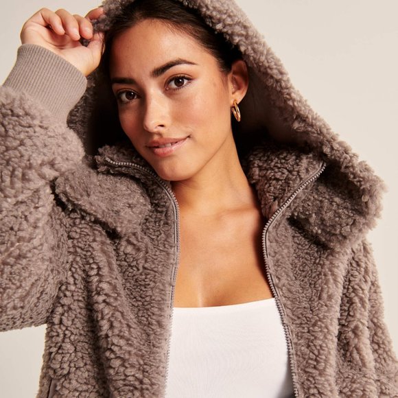 Abercrombie Full-Zip Sherpa Fleece Jacket Hoodie - Picture 7 of 10